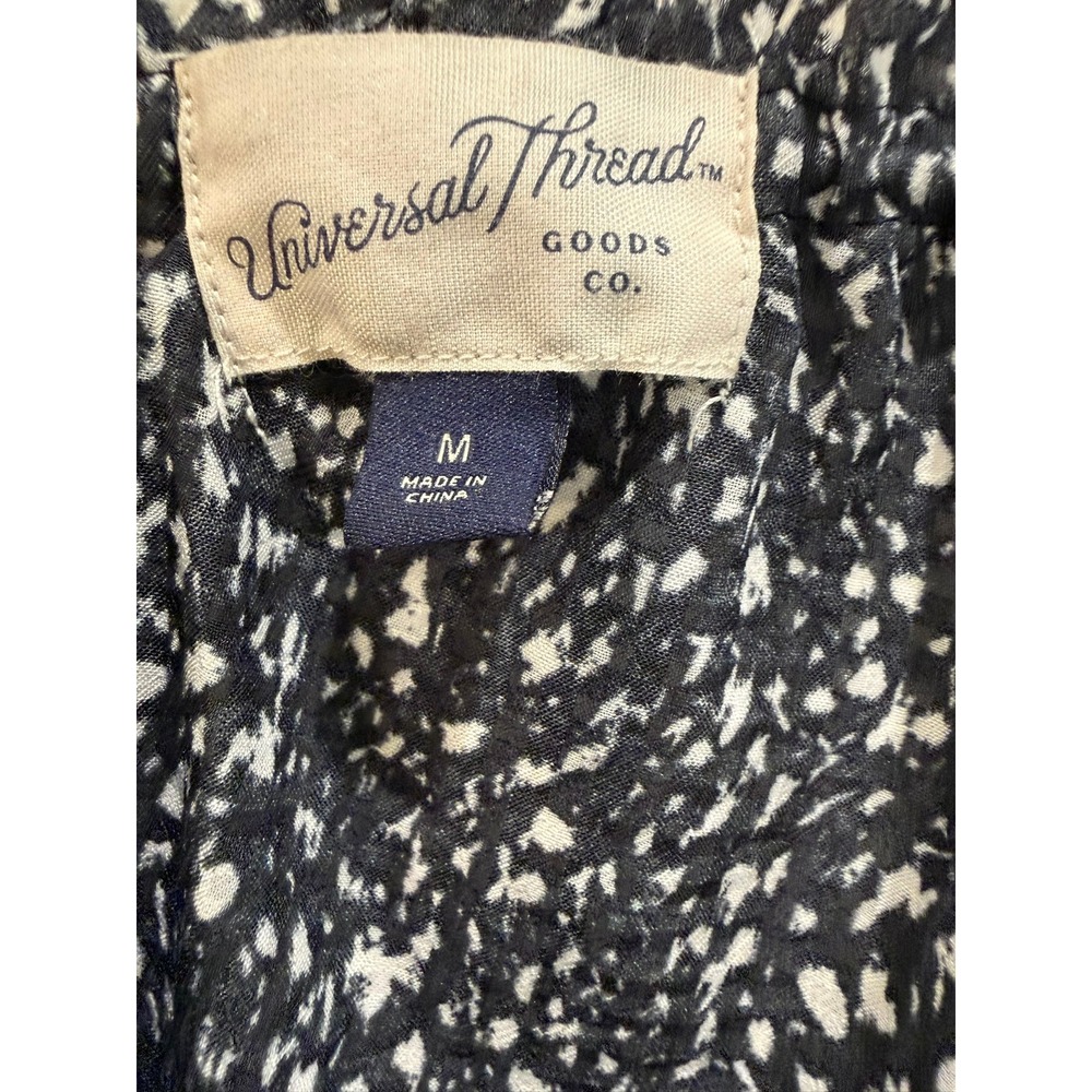 Universal Thread Black White Abstract Print Ruffle Neck Peplum Blouse Medium - Picture 5 of 6